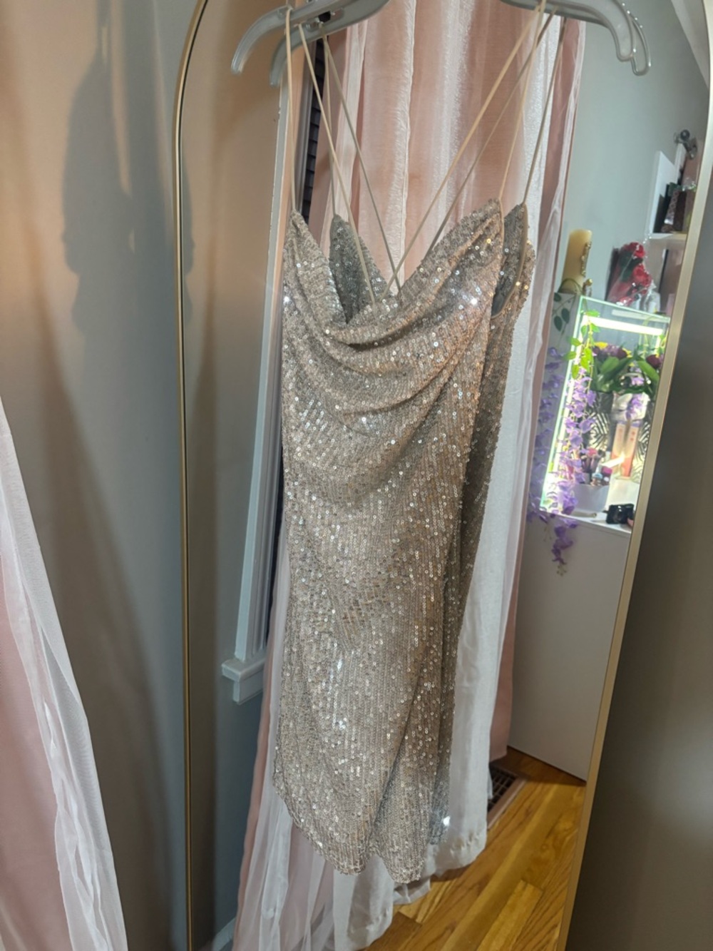 Windsor Champagne Sequin Cowl Neck Slip Dress